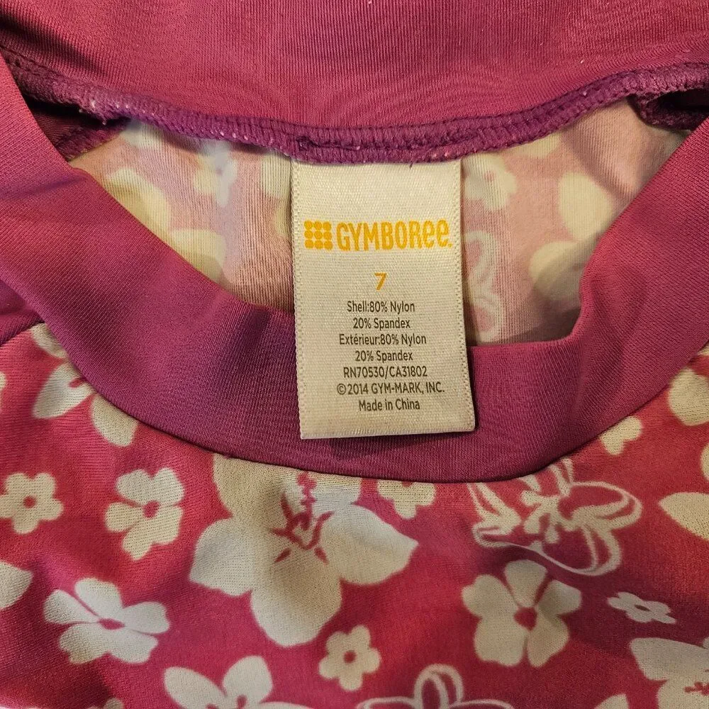 Gymboree Girls Size 7 Magenta Floral Swim Rash Guard Short Sleeve Sun Top